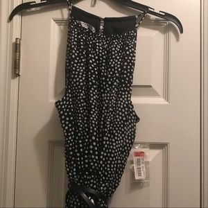 Maggie London sleeveless belted polka dot dress